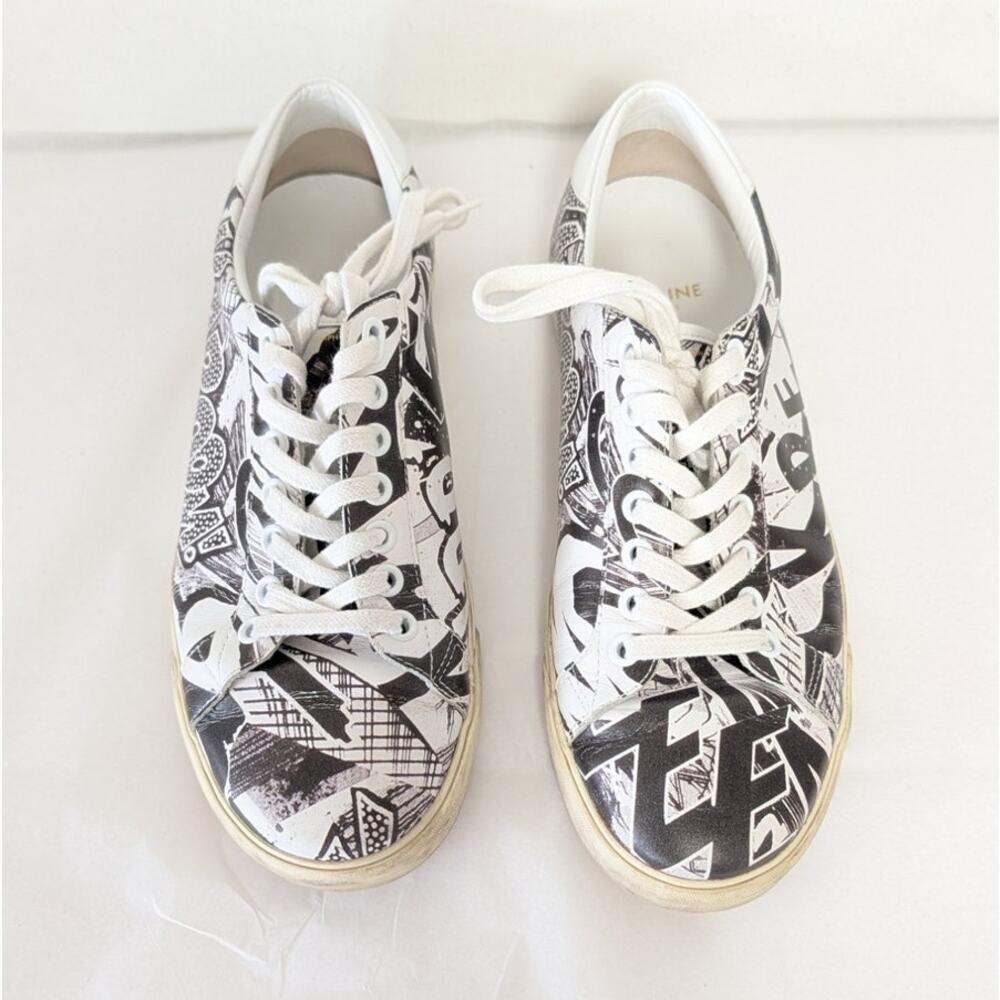 Celine x Christian Marclay Triomphe Leather Low Top Lace Up Sneakers EU 37 US7 - Picture 2 of 10
